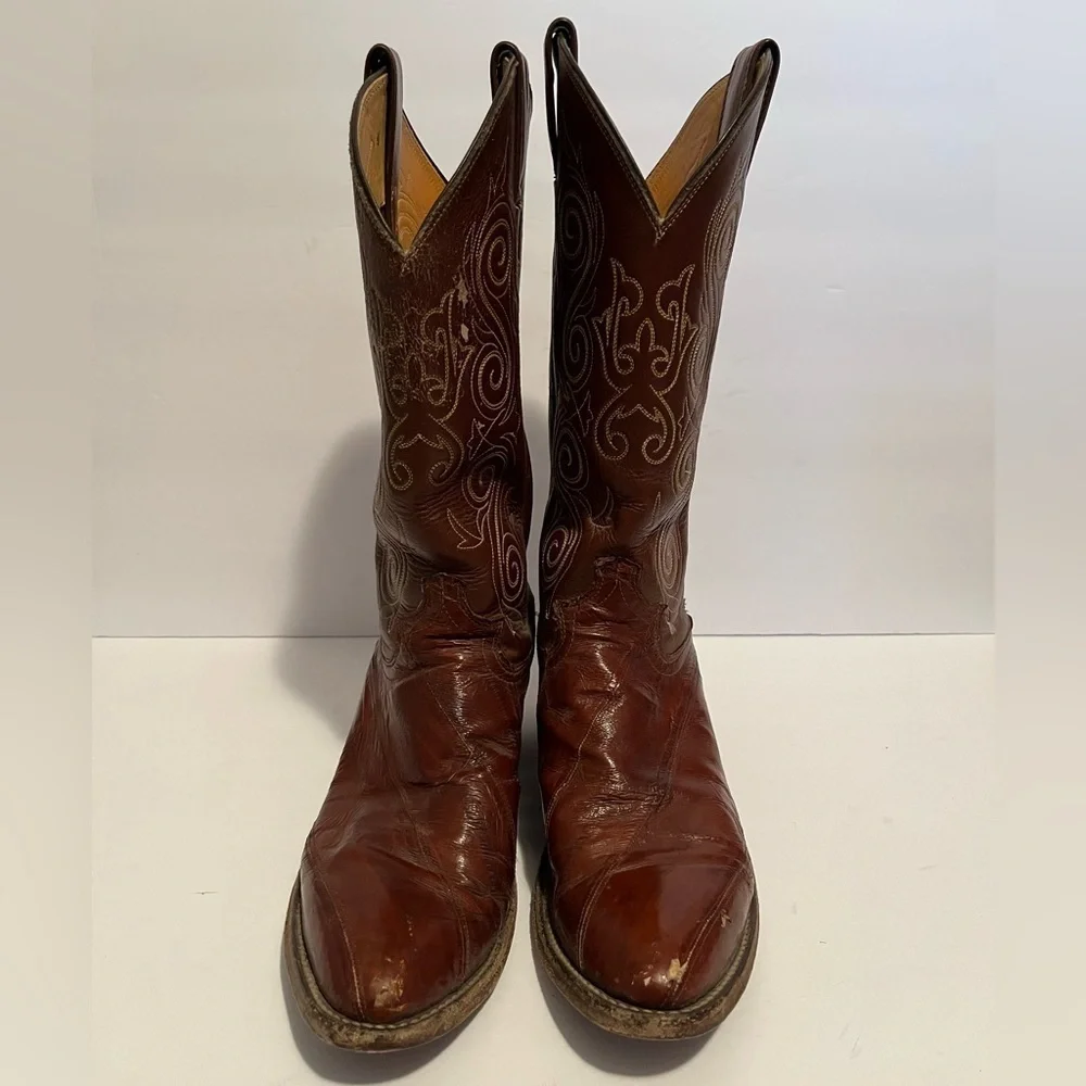 Men's Brown Style 08207 Leather Justin Cowboy Boots Sz 8.5 D